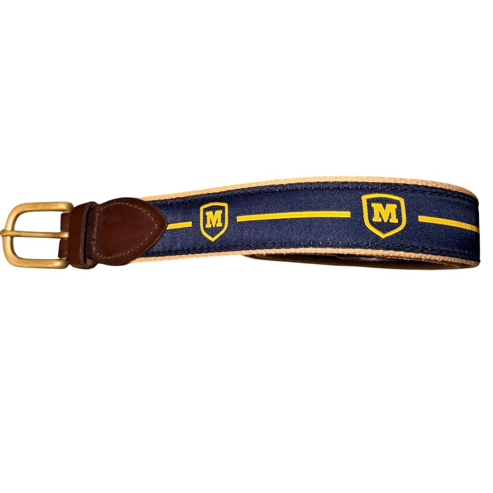 Moeller High School Leather Tab Belt Mens 34 Preppy Golfcore Cincinnati Ohio